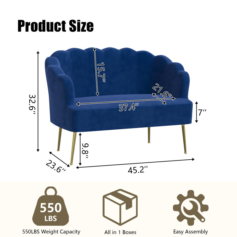 Eucli 45" Velvet 2-Seat Armless Loveseat Sofa, Navy