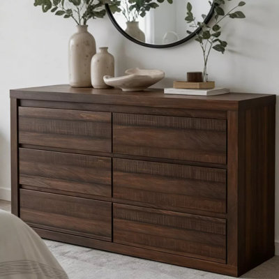 6 Drawer Modern Wooden Dresser with Handleless Design, Wide Storage Chest for Bedroom Living Room Entryway