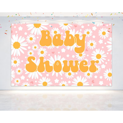 Décoration de fête de naissance groovy, fond floral rétro de 150 x 90 cm.