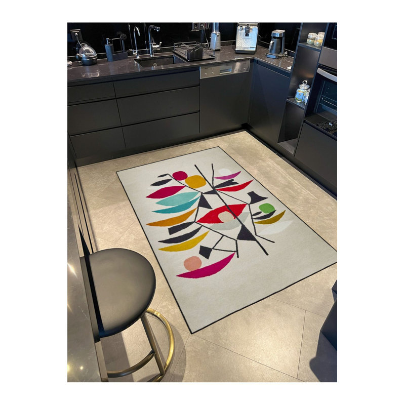 Colorful Shaped Patterned Woven Base Machine Washable Rug, Rectangle 3'3" x 4'11" Rug Pad Included