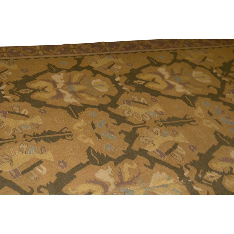 Tapis brun / aubergine en laine noué à la main de conception unique 12 pi x 15 pi
