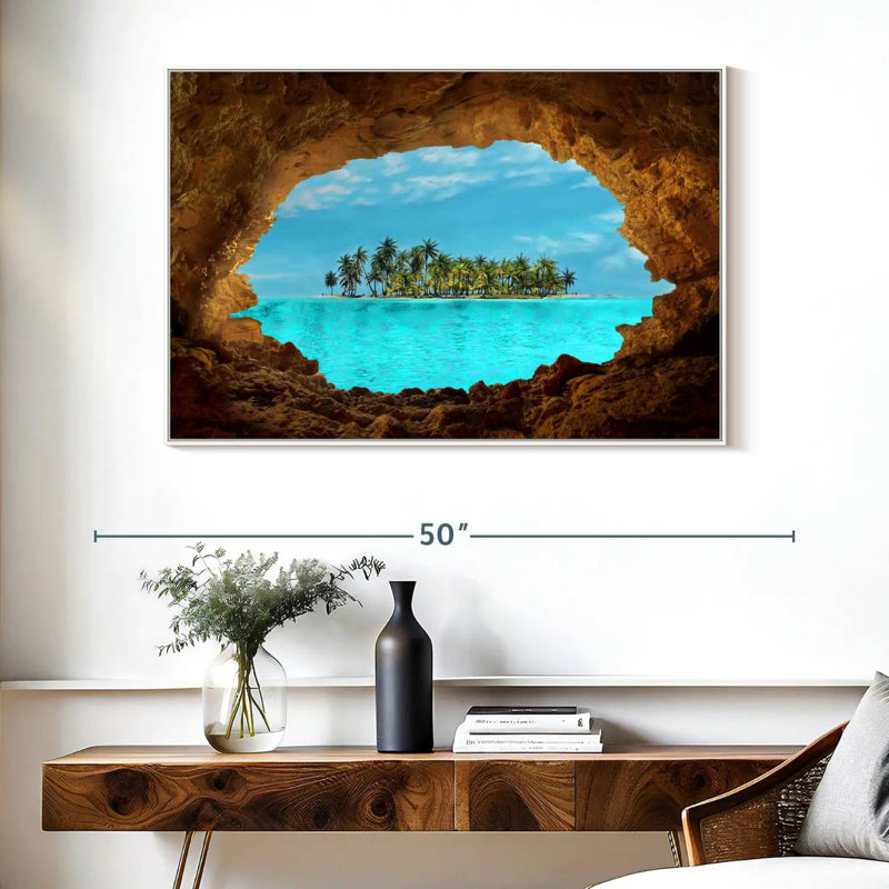 Île secrète, Cadre flottant blanc, 40 po x 27 po