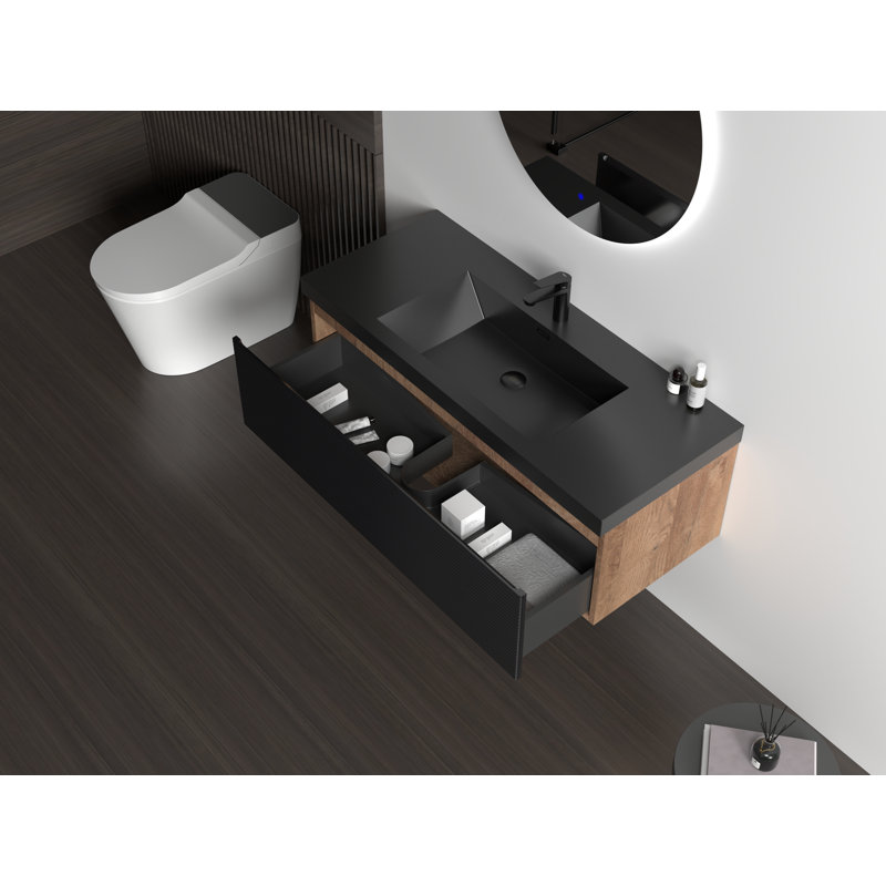 TONA CRUIS Wall Mounted Floating Bathroom Vanity with Oversized Storage and Integrated Resin Basin Minimalist Bathroom Sink Cabinet(Faucet not Included)