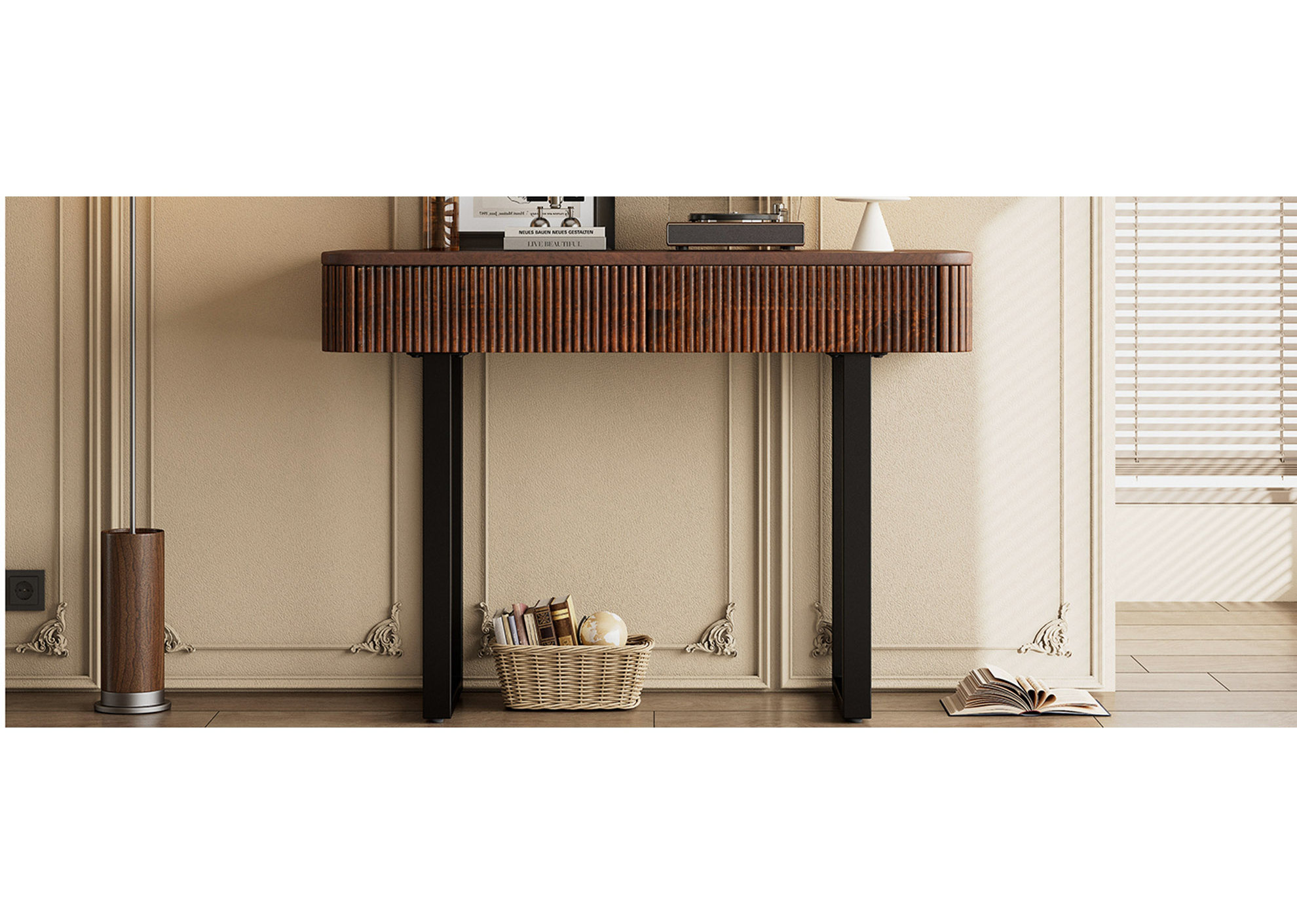 17 Stories Solid Wood Entryway Table With Fluted Design, Retro ...