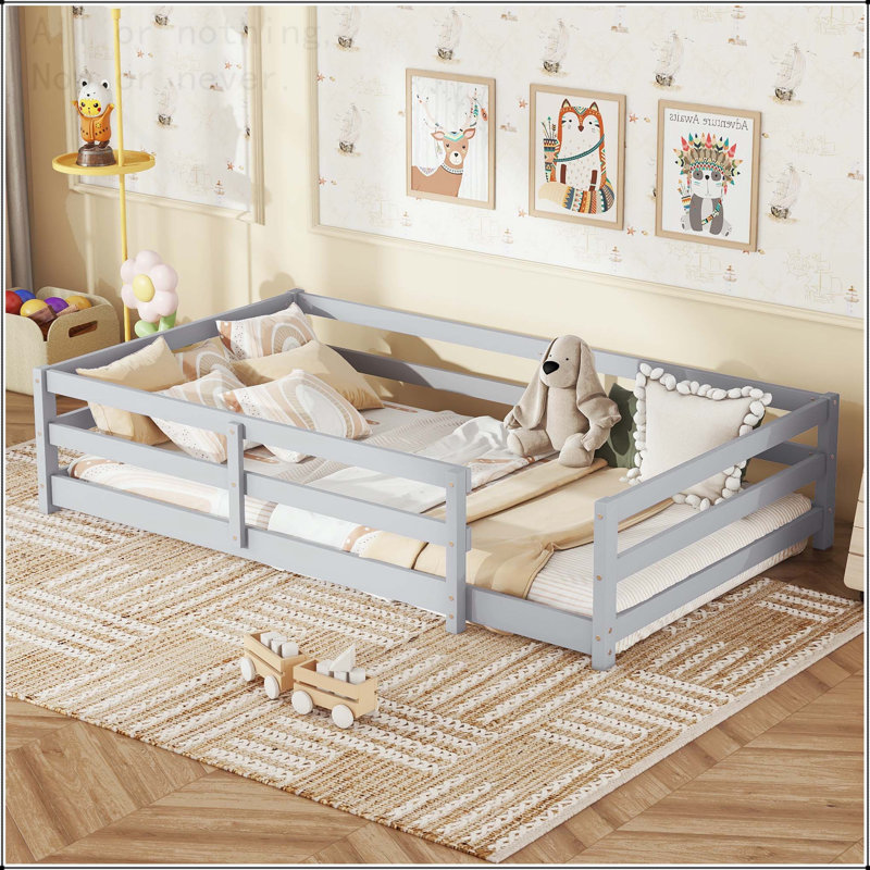 Lit simple avec clôture Montessori, Gris, Lit simple
