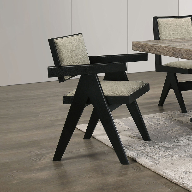 Charmants fauteuils de salle à manger avec revêtement gris clair pour des salles à manger élégantes, Tissu beige, Noir