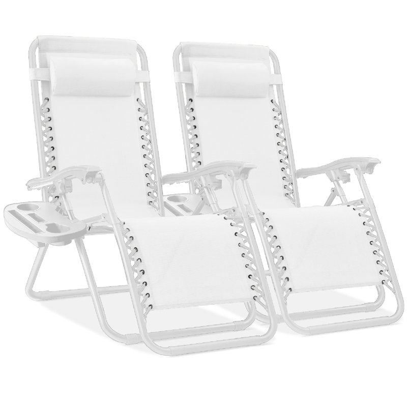  Set Of 2 Zero Gravity Lounge Chair Recliners For Patio, Pool W/ Cup Holder Tray - Snow, Snow, Snow
