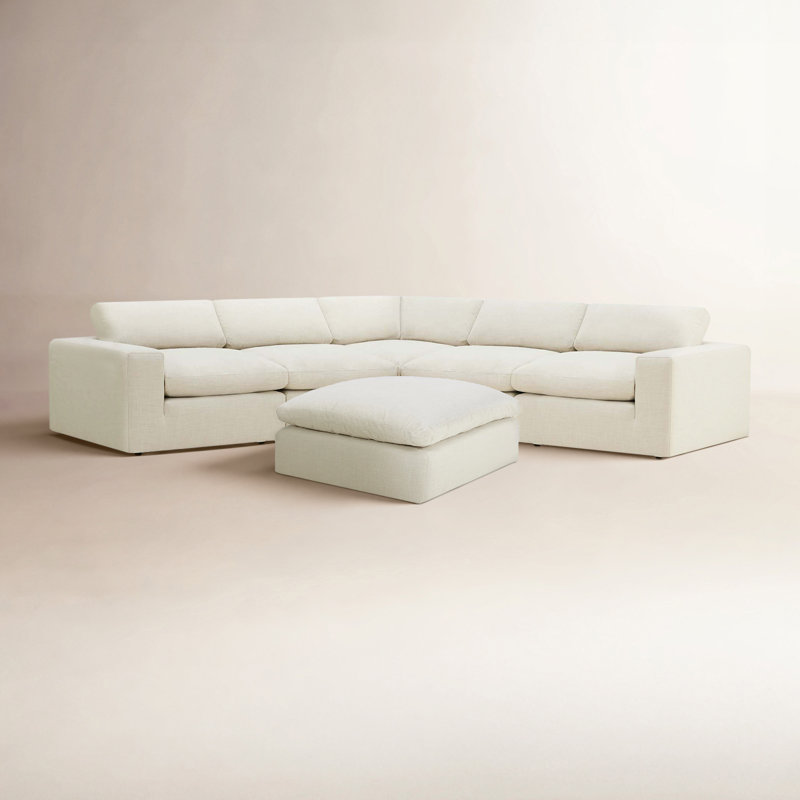 Asher 6 - Piece Upholstered Modular Sectional, Cream Polyester