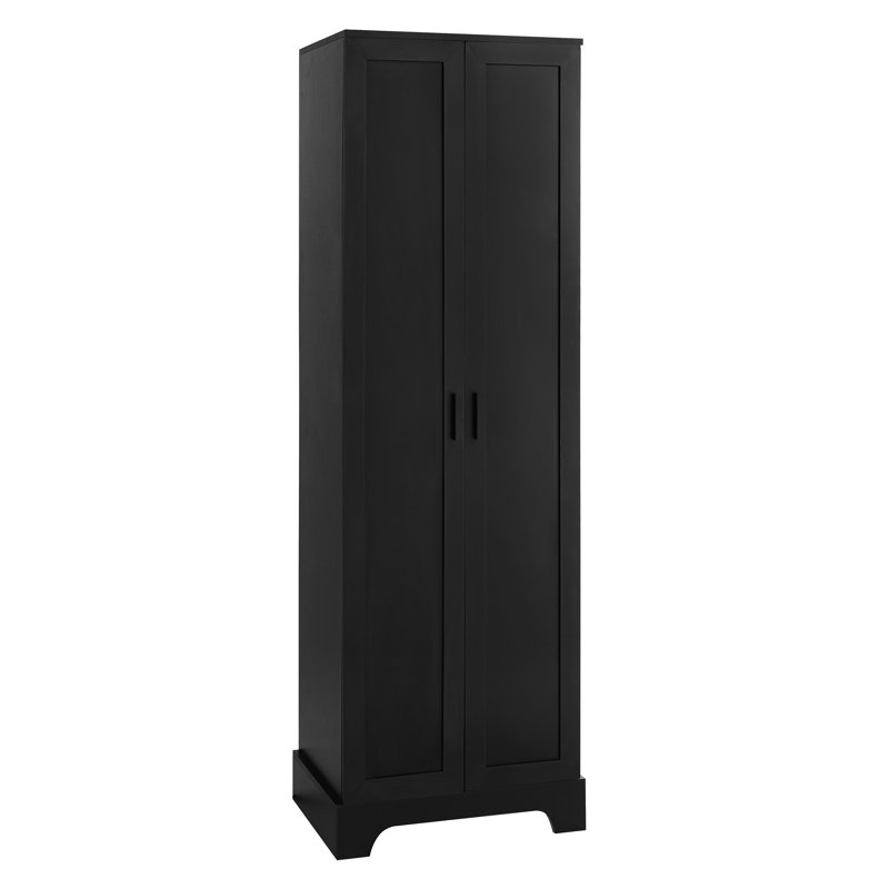 71.2" Tall Black Storage Cabinet With Two Doors, Five Compartments, Adjustable Shelves, For Bathroom, Office, Or Dining Room