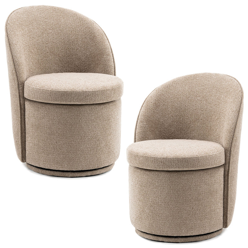 Upholstered Barrel Dining Chairs, Boucle Fabric Swivel Kitchen Chairs, Wingback Side Chairs, Vanity Chairs, Brown