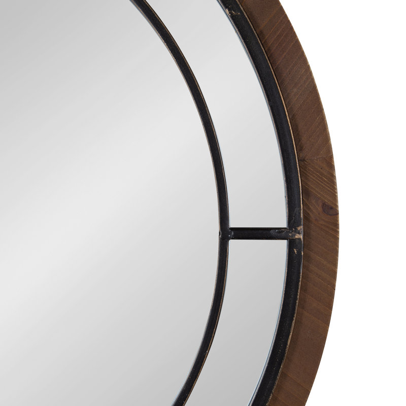 Ellis Engineered Wood Round Mirror, Rustic Brown