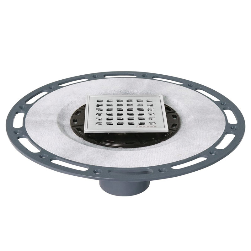 4 In. X 4 In. Stainless Steel Square Shower Drain With PVC Bonding Flange, Brushed Nickel