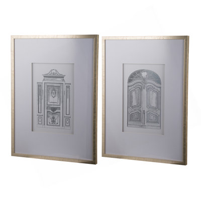 Set Of 2 Fake Pencil Architectual Wall Art, Wall Decor Accent, 24" X 32"