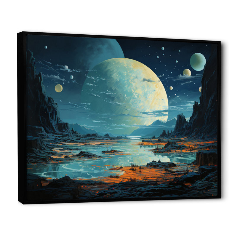 Paysage moderne de la planète Pluton sur toile, H 30 po x l 40 po x P 1,5 po, Cadre flottant noir
