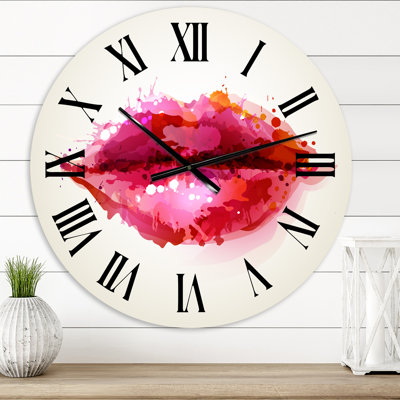 Red Woman Lips Formed By Abstract Blots - horloge murale moderne