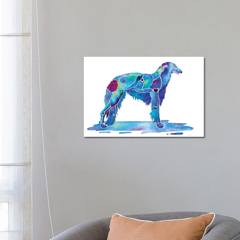 Borzoi Dog Blue by Jo Lynch - Wrapped Canvas Gallery-Wrapped Canvas Giclée, 66.04 cm H x 45.72 cm W