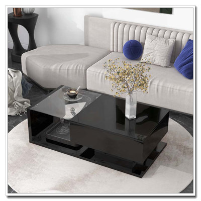 Table basse en verre trempé, table basse en bois avec surface UV ultrabrillante