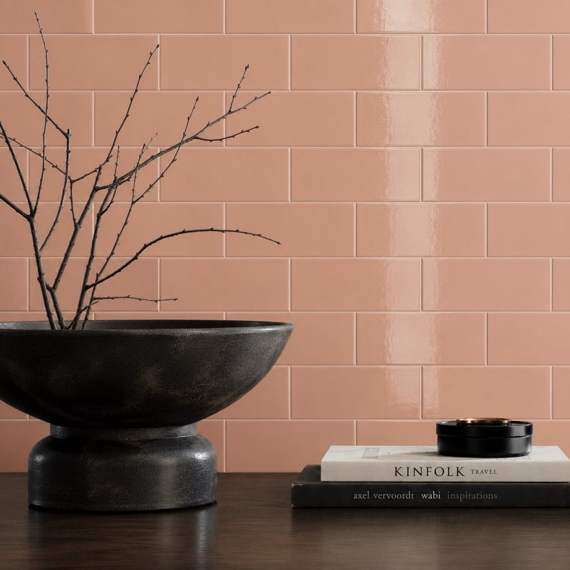 Curvaceous 3" x 6" Ceramic Wall Tile, Blush