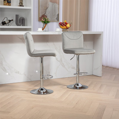 2PC Bar Stools with Back and Footrest Counter Height Dining Chairs,360° Velvet Swivel Bar Stools