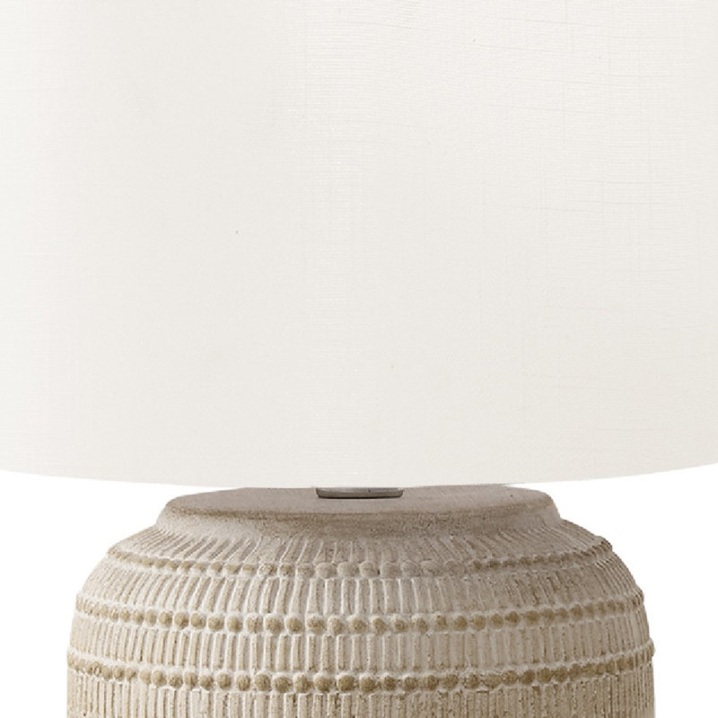 Pany Table Lamp, 17 Inch, Ivory Drum Shade, Beige Ceramic Jar Base, Beige