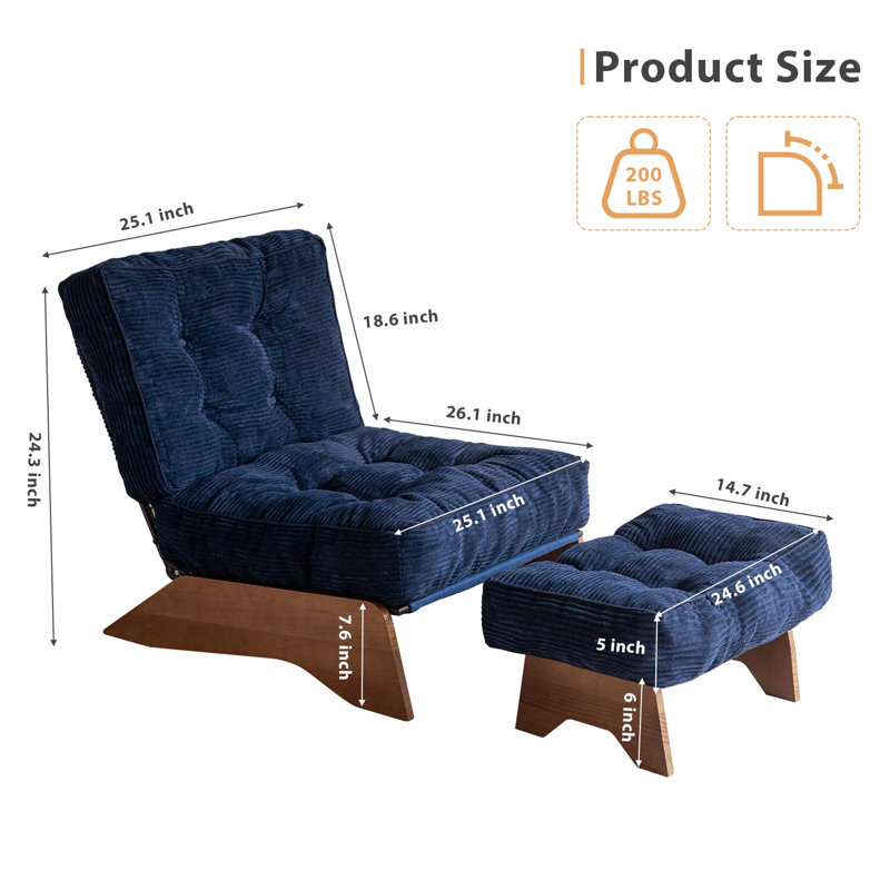 Lounge Chair with Ottoman,Adjustable Backrest Tufted Accent Chair with Footrest Set, Navy