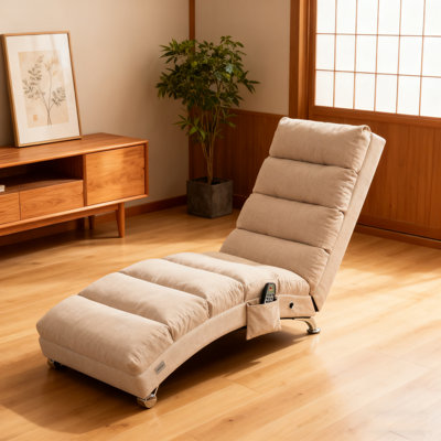 Chaise Lounge Chair Indoor, Linen Massage Chair With 5 Modes, Ergonomic Electric Recliner Chair, Modern Long Lounger For Office Bedroom Or Living Room by George Oliver