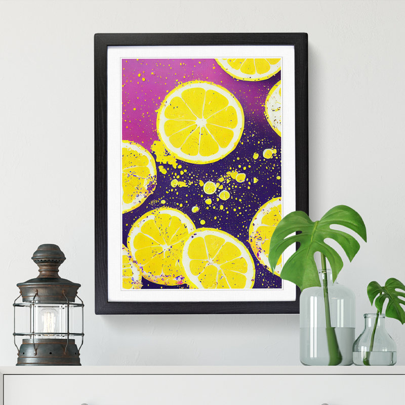 Tuveson Lemon Fruit Splatter - Framed Print, Black, 34cm H x 25cm W x 1.99cm D