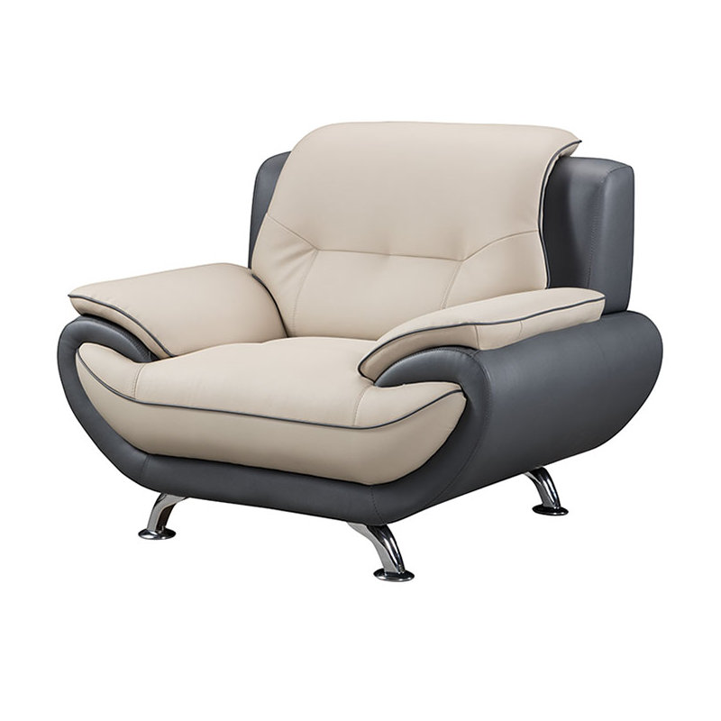 Sulayman Faux Leather Armchair, Light Gray/Dark Gray Faux Leather