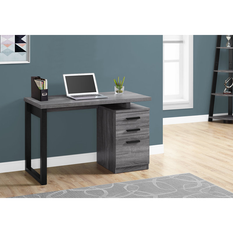 Petrella Computer Desk, Home Office, Laptop, Storage Drawers, 48"L, Work, Metal, Laminate, Black, Right-Hand Facing