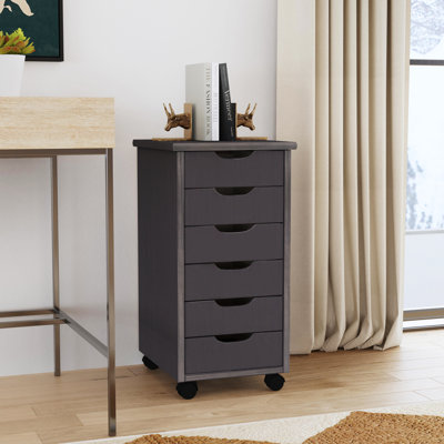 Carrena Solid Wood 6 Drawer Rolling Storage Cart