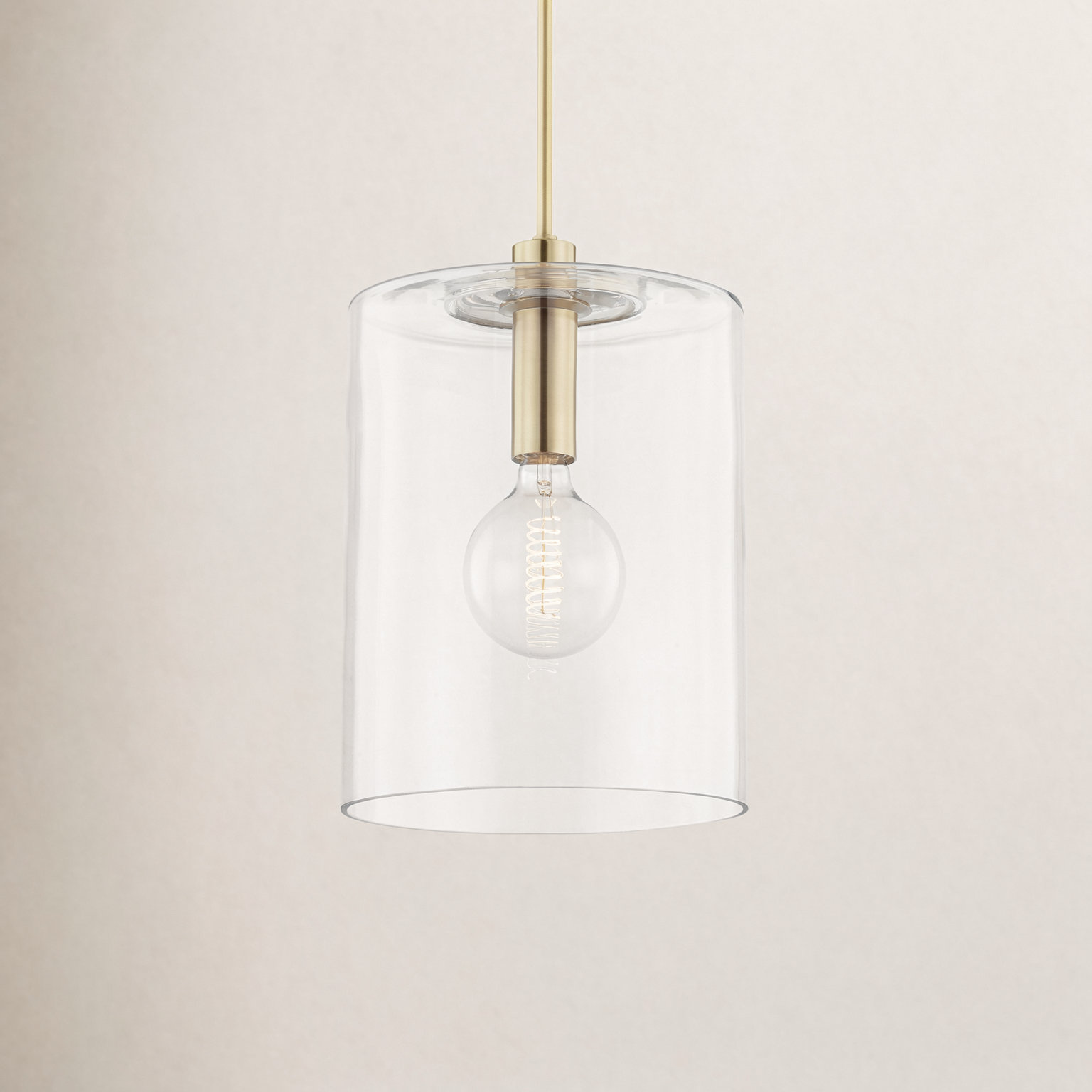 Adreille Single Light Glass Pendant, Aged Brass