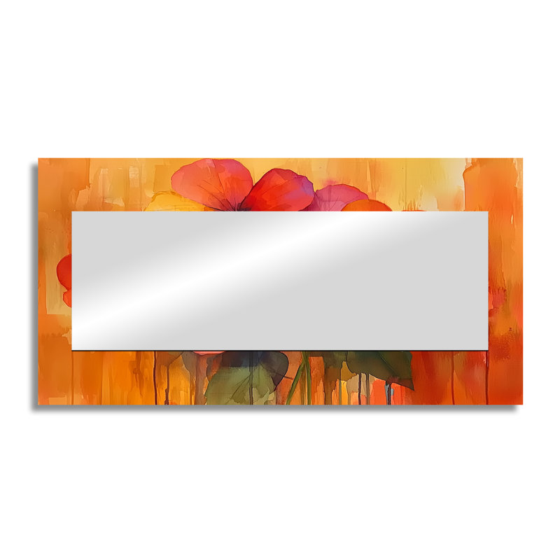 Burning Geraniums In Fiery Shades Expression II - Traditional Decorative Mirror Wall Art, 28" x 55"