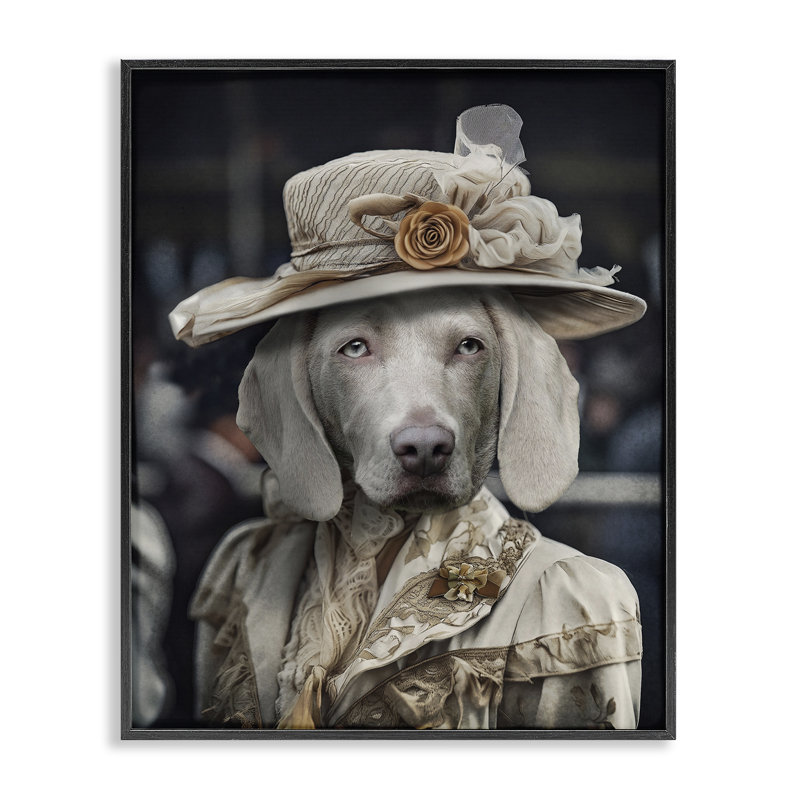 Chien avec chapeau floral, estampe numérique par Karen Burke, H 30 po x l 24 po, Giclée encadrée noir minuit