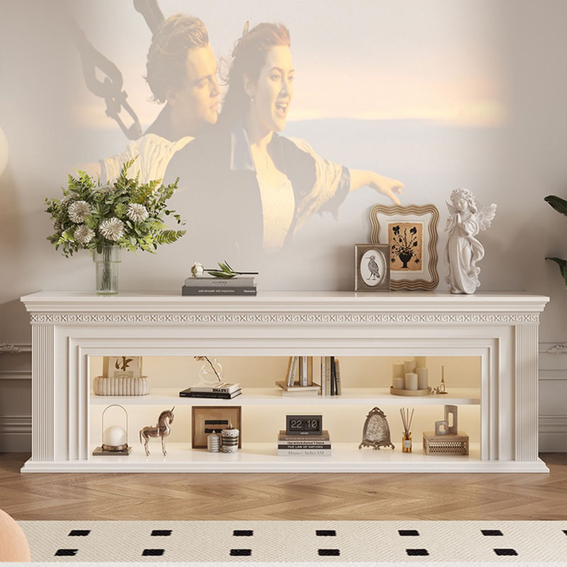 French-style creamy fireplace decorative cabinet, 29.53" H x 66.93" W x 13.78" D