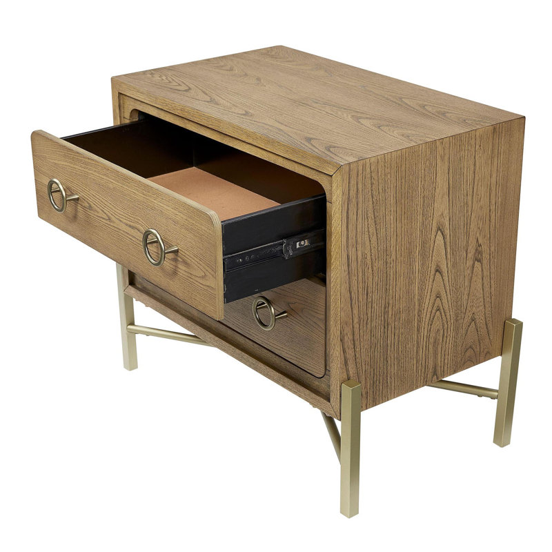 Table de chevet 2 tiroirs avec finition USB au latte avec base en métal
