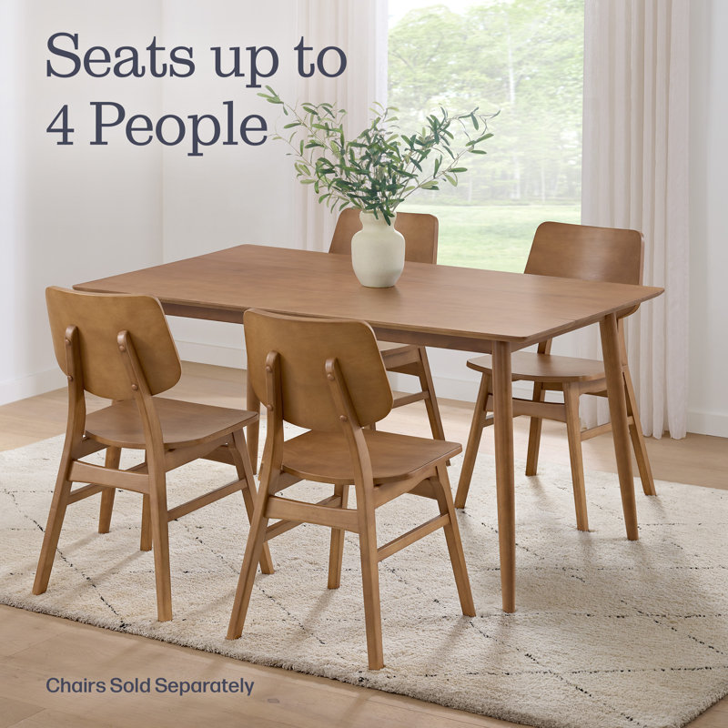 Calais 59 Inch Mid Century Modern Dining Table for 4 - Rectangular Solid Wood Table with Minimalist Design - Mid Century Modern Furniture for Dining Room or Kitchen (Pecan Finish)
