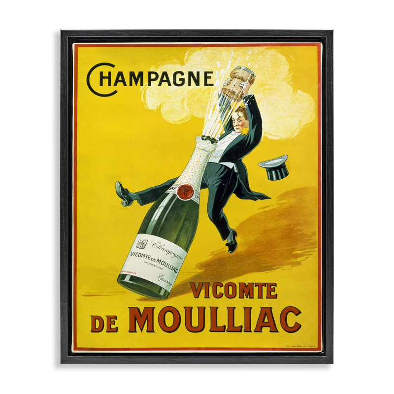 Bold Yellow Champagne Poster Canvas Wall Art, design by Marcus Jules, Jet Black Floater Frame, 21" H x 17" W