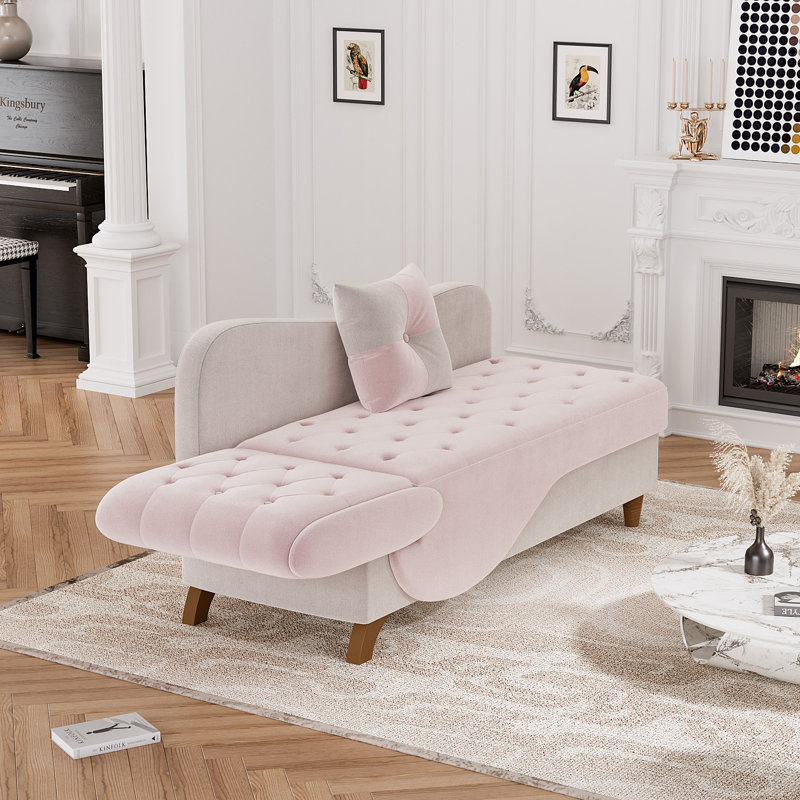 Pink and Gray Velvet Upholstered Chaise Lounge with Storage