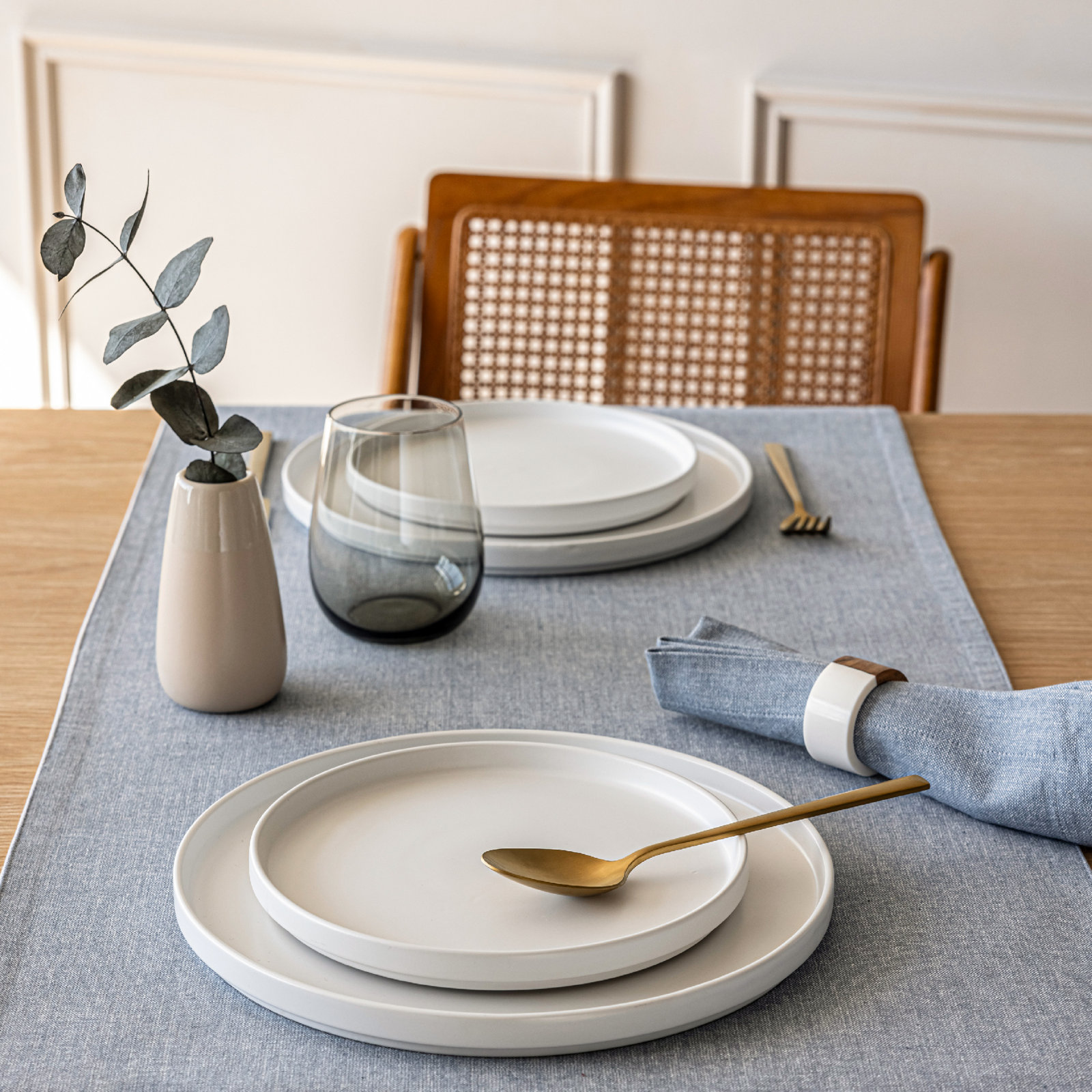 Over&Back Woven Chambray Table Runner, Blue, 18" W x 108" L