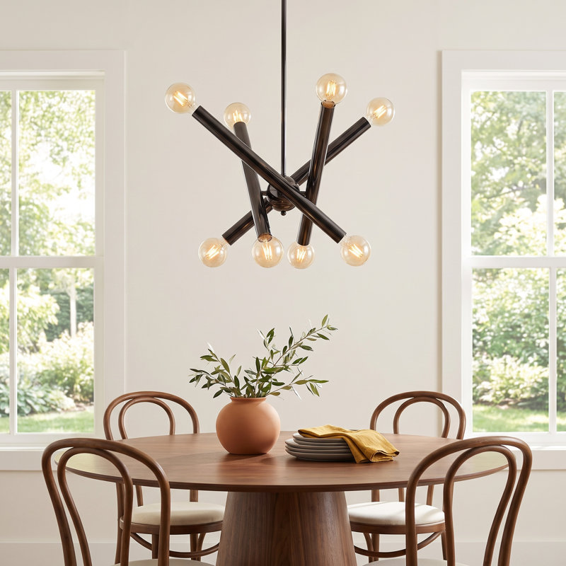 Ruven 8 - Light Modern Linear Chandelier, Black Chrome