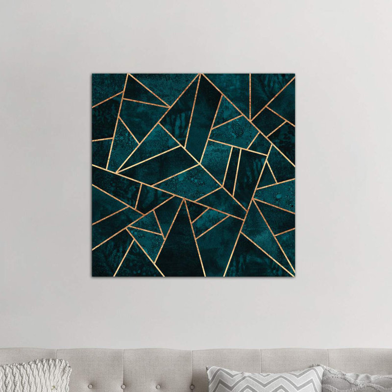 Deep Teal Stone by Elisabeth Fredriksson - Print on Canvas, 93.98 cm H x 93.98 cm W x 1.91 cm D, White Framed
