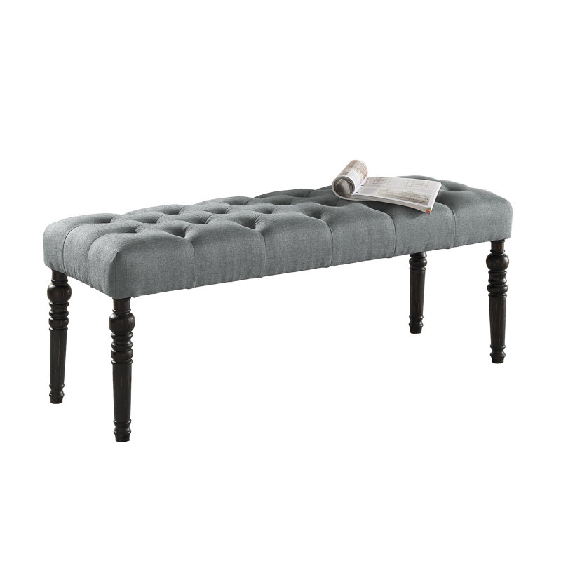 Gray Bench For Dining Room Use - Solid Wood Frame With Turned Legs, 48"W X 16"D 19.5"H, Assembly Required Fabric Dining, & 48W 16D 19.5H In, Needed