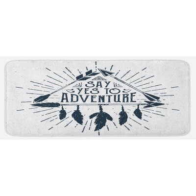 Adventure Words In Hand Drawn Frame With Arrows And Feathers Artwork Indigo Kitchen Mat -  East Urban Home, 5F89BCA27F6B406DAB645B5E8AD7195C