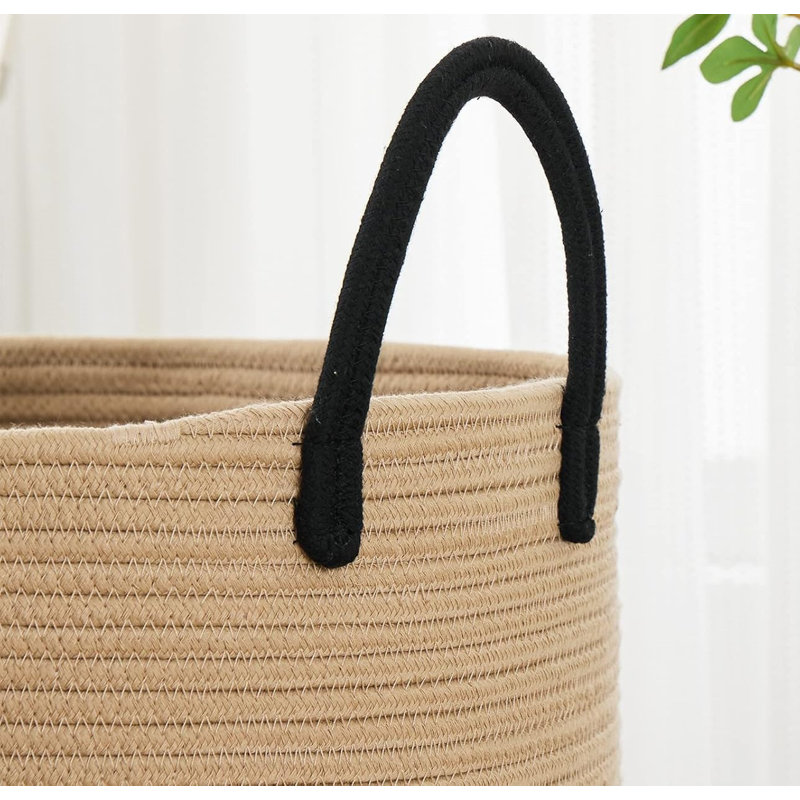 The 58L Large Woven Laundry Hamper, Brown/Black