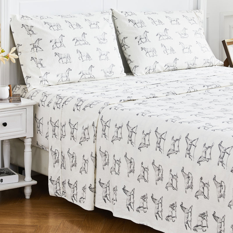 HORSE FLANNEL SHEET SET, Queen Sheet Set with 4 Pillowcases