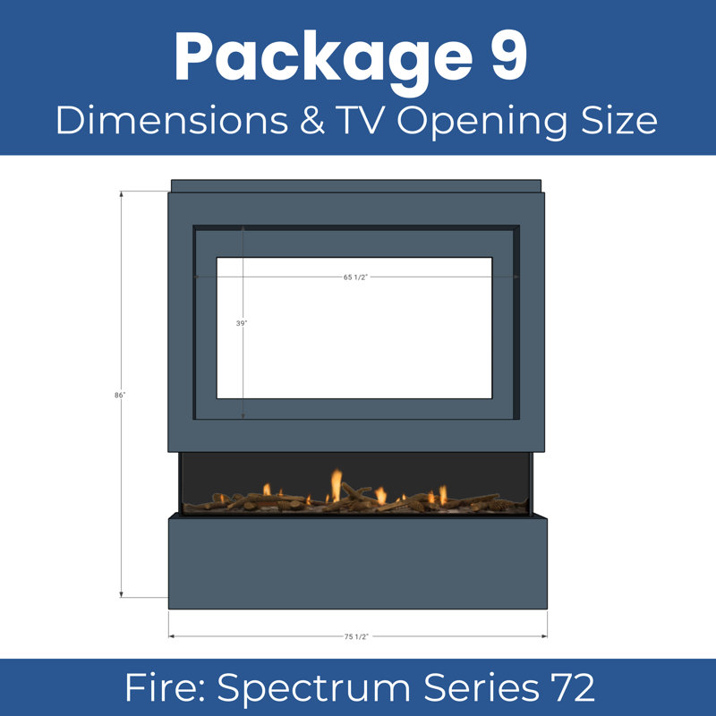 Evolution Fires Pre-Built Media Wall Package 9, finished in textured Venetian Plaster, includes Spectrum Series 72 Series 3-Sided Electric Fireplace