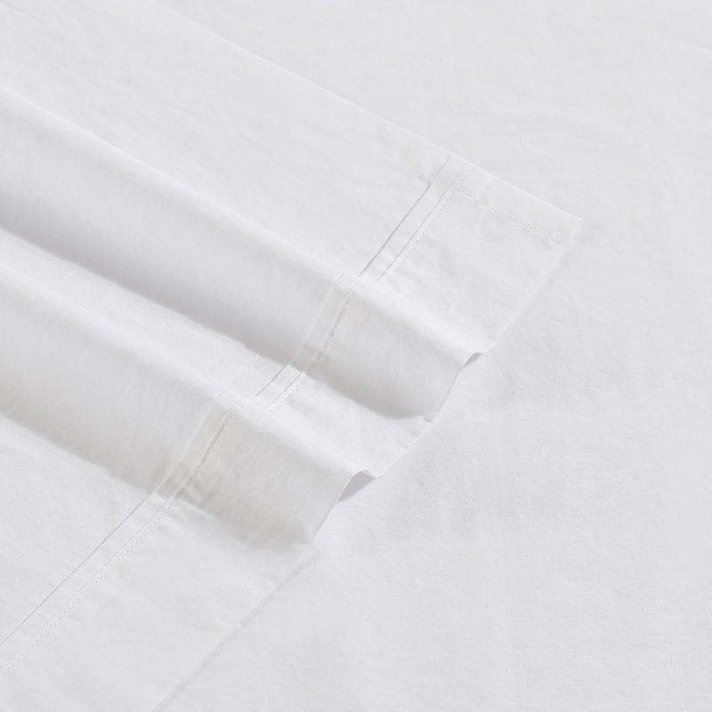 Calvin Klein Washed Cotton Percale Sheet Set, White, King Sheet Set with 2 Pillowcases