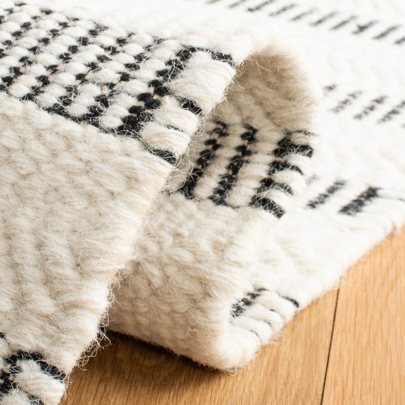 Handmade Black and Ivory Striped Wool Rug, 3' x 5'