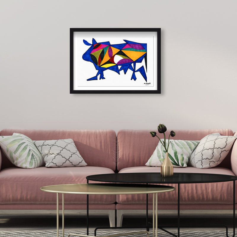 Manuel Roman - Bull Sunrise Print by Oliver Gal, 25.5"H x 37.5"W, Black Shadowbox
