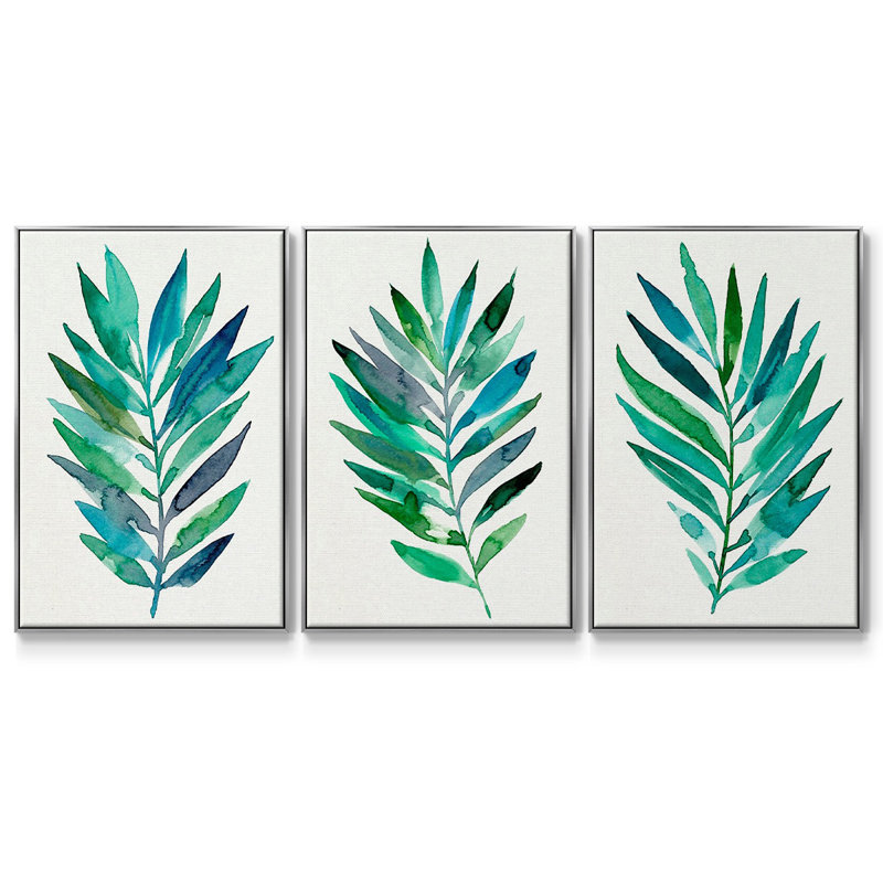 Ensemble de 3 pièces encadrées sur toile Palm Frond Flow I, H 27 po x l 54 po, Argent